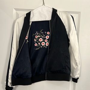 Reversible navy and white bomber jacket